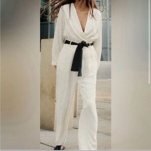 Zara Elegant Oyster-White Jumpsuit with Black Belt